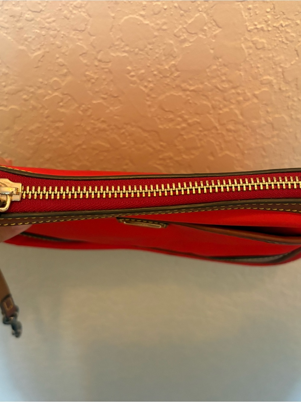 Dooney & Bourke Nylon Red Crossbody with Brown Leather Trim Adjustable Straps - Picture 9 of 15